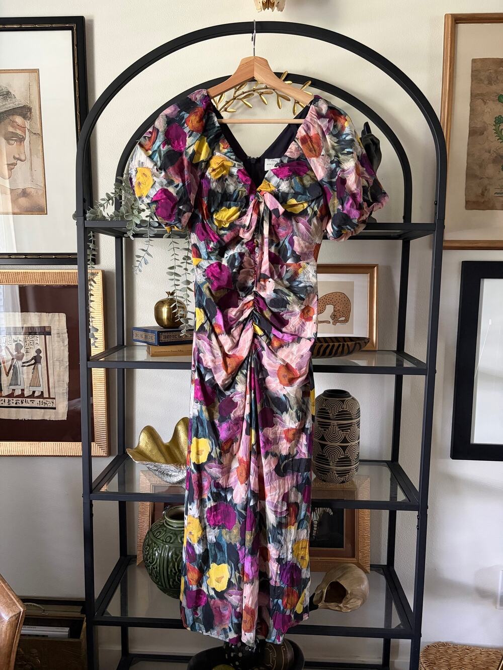 Adelyn Rae Floral Ruched Tie Front Puff Sleeve Dress Women XS